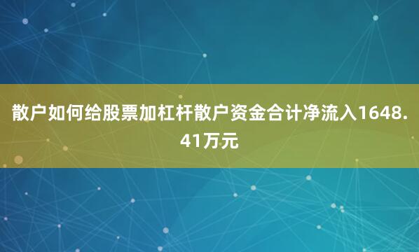 散户如何给股票加杠杆散户资金合计净流入1648.41万元